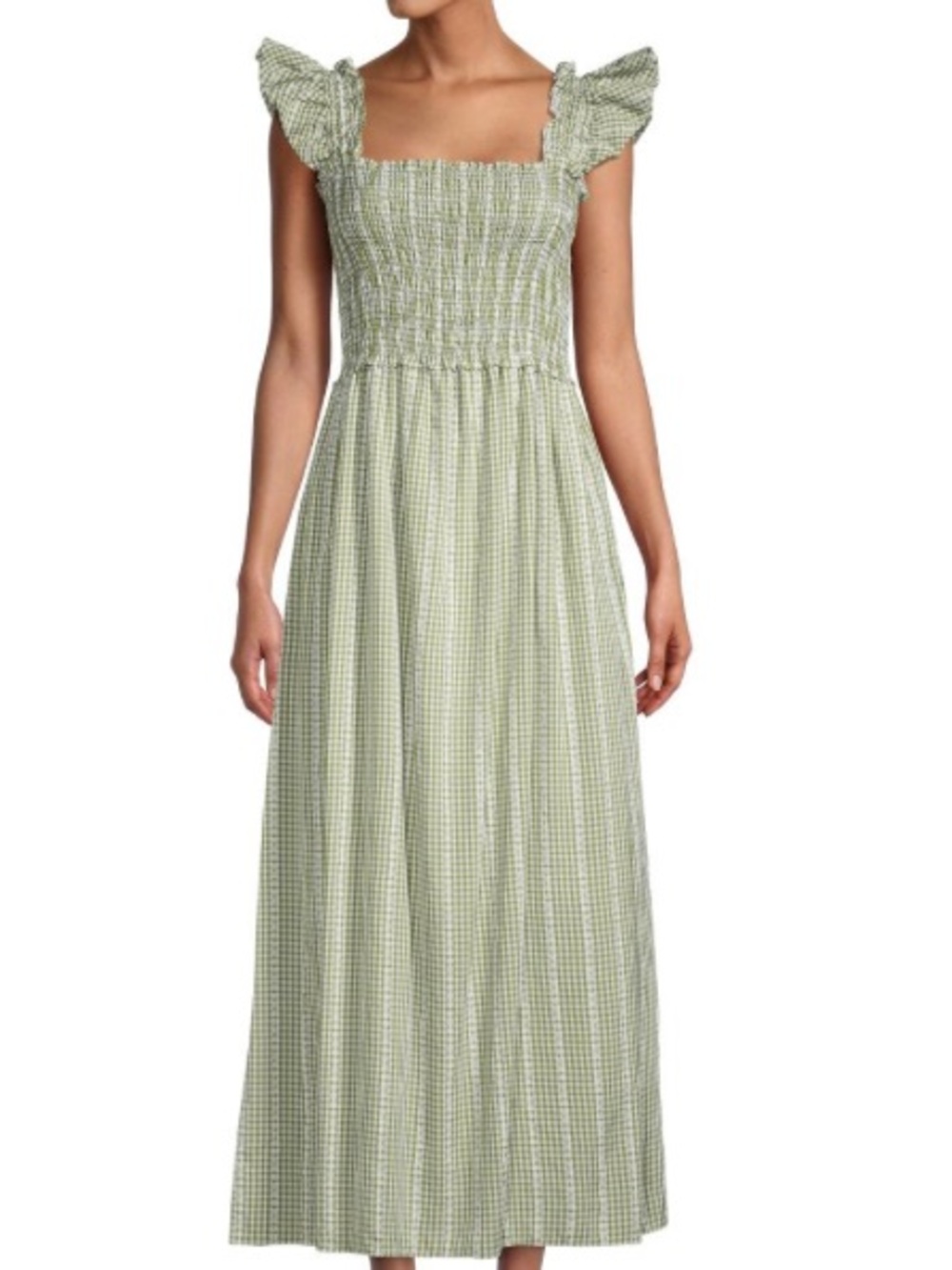 Max Studio Sage Green Smocked Maxi Dress-Skirt